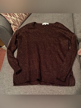 LOFT metallic V-neck sweater featuring a shimmer knit finish